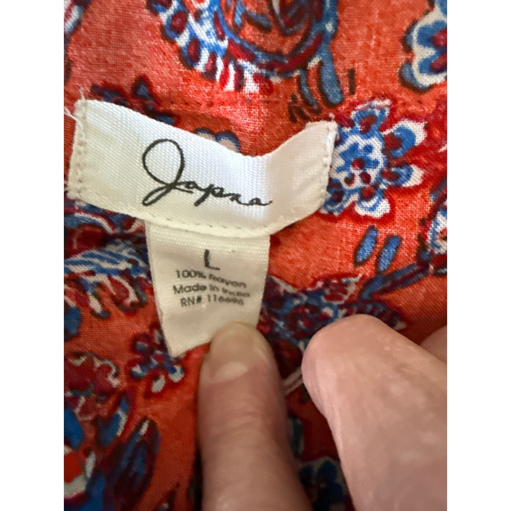 Japna Womens Red Blue Paisley Floral Rayon Maxi Dress V-Neck Smocked Waist L - Picture 5 of 11